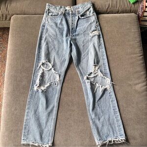 AGOLDE 90s Straight Jeans Ripped Thrashed Light Wash 26